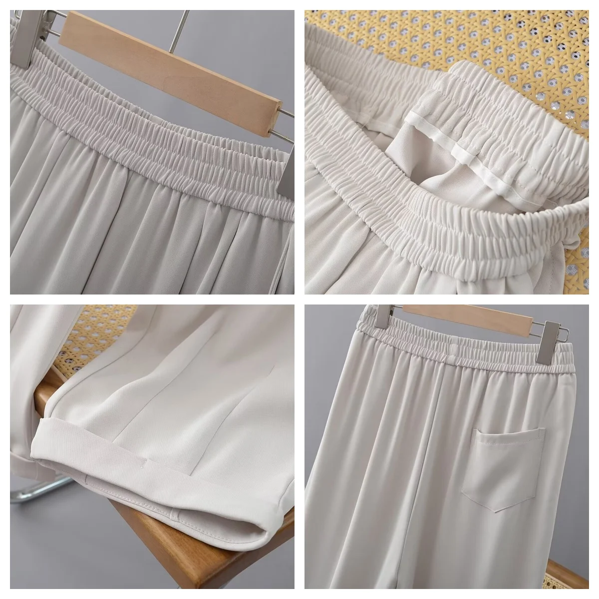 Pantalones de traje de seda de hielo para mujer, Pantalones rectos de cintura alta, elásticos, delgados, sueltos, talla grande, verano, nuevo