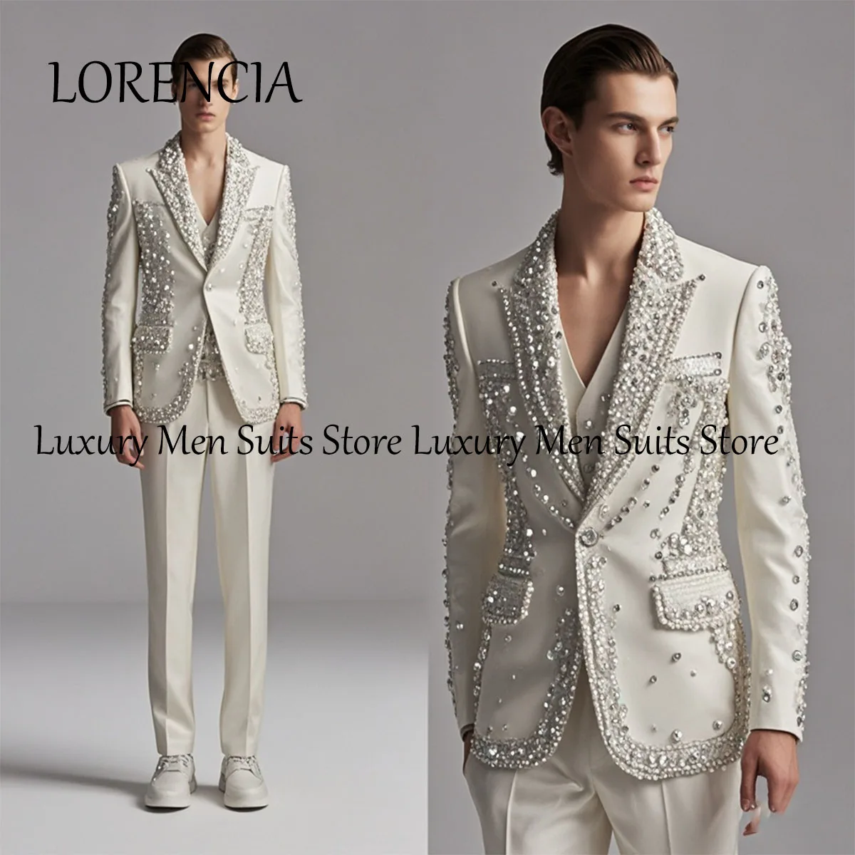 

Customized Beaded Male Prom Party Blazers 2025 Men Suits Business Formal 2 Pieces Sets Slim Fit Outfits Groom Tuxedos Homme