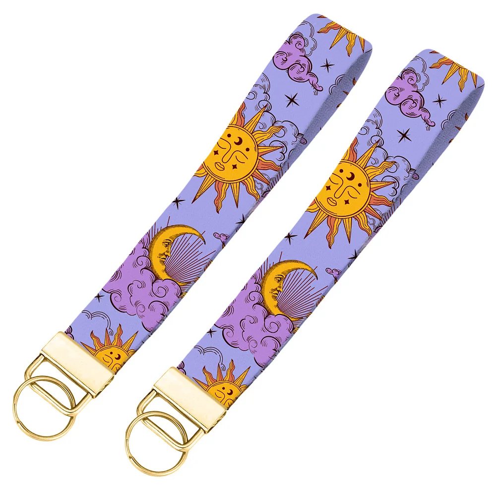 2Pcs Polyester Wristlet Bracelet Keychain for Luggage Keychain Backpack Decoration Golden Sun 165x25mm