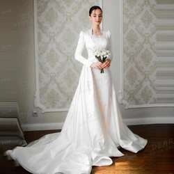 Simple Muslim Wedding Dresses Mermaid Women's Sexy Long Sleeve 2 In 1 Elegant Bridal Gowns Formal Satin Vestidos De Novias 2025