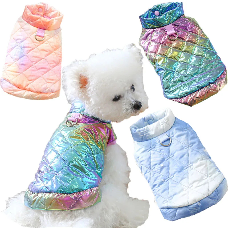 

Windproof Rhombus Dog Clothes Winter Padded Coat Jacket Laser Pet Vest Jacket For Small Dogs French Bulldog York Puppy Outfit XS