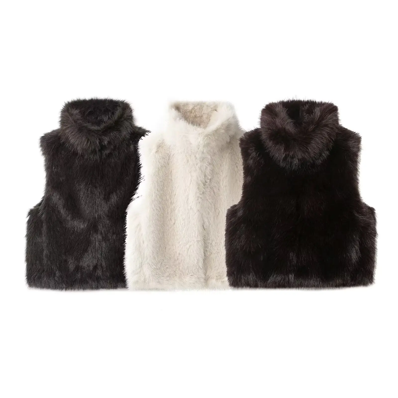 

Autumn Multi-Functional High-Neck Vest Sleeveless Solid Color Vest Without Buttons Women's Fashion Faux Fur Coat
