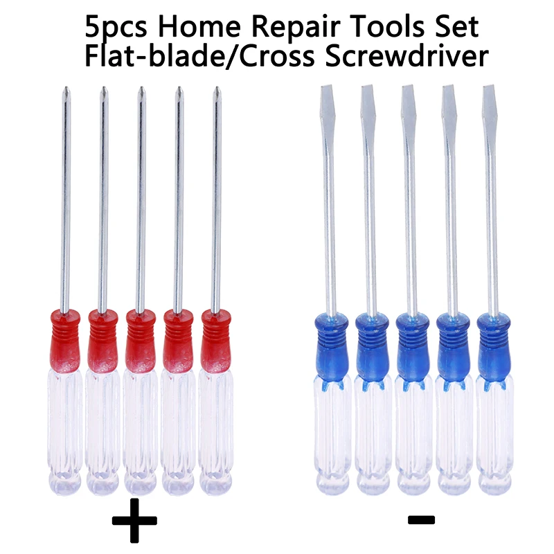 Destornillador portátil de hoja plana/cruzada para reparación de teléfonos en casa, juego de herramientas manuales de precisión pequeña de 5 piezas, 3x75mm, 125mm, rojo/azul