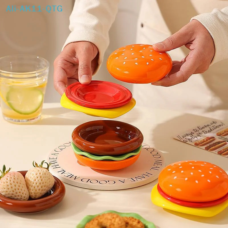 Stackable Hamburger Plate Set Burger 6 Layers Mini Dinner Plate High Value Bone Spit Plate Funny Sauce Containers Table Decor