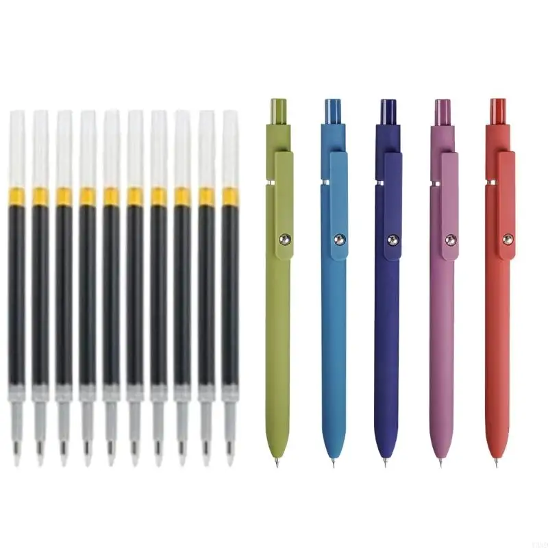

5Pcs Retractable Gel Inks Pen 0.42MM Tip Gel Pen with 10 Refills Quick Dry Y3ND