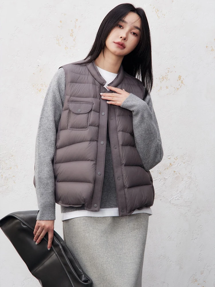 Autumn Winter White Duck Down Pork Rib Warm Vest Women Puff Fluffy Casual Down Vest Female Sleeveless Single-breasted Waistcoat