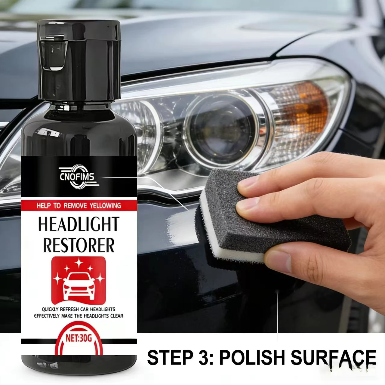 30G CNOFIMS Headlight Restorer for BMW Toyota – Remove Yellowing, Quickly Restore Car Headlights, Make Headlights Clear, Auto La
