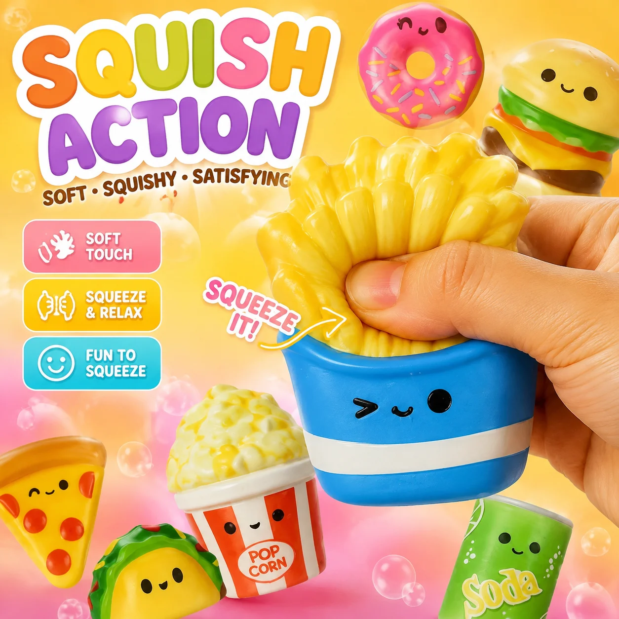 Random Styles 12pcs Slow-Rising Squishy Fries Food Toys for School Birthday Christmas Gift Pack Mini