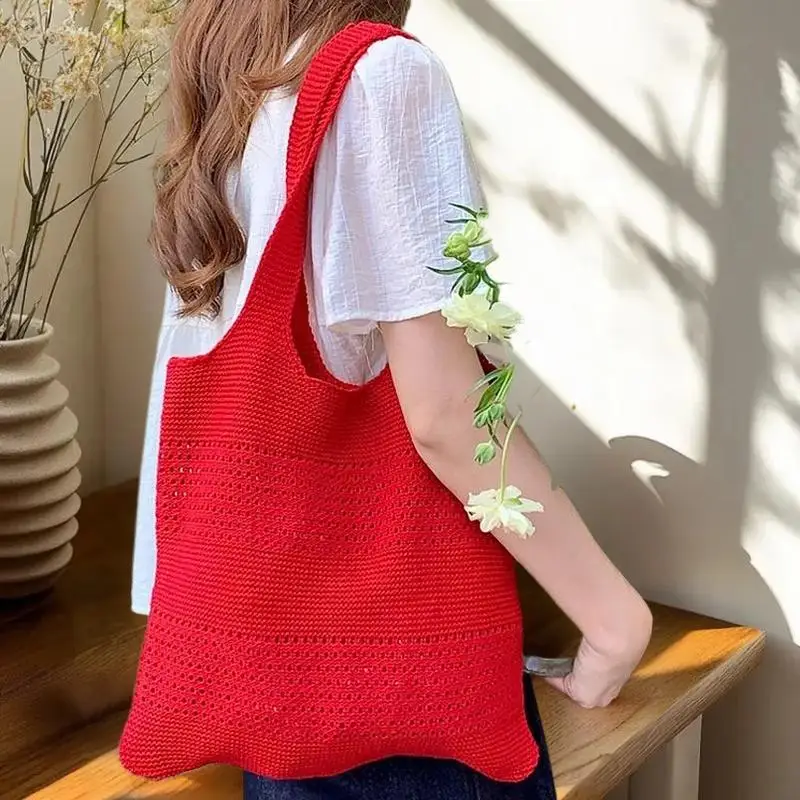 

Стильная корейская большая вместительная вязаная сумка на плечо, полая тканая летняя пляжная дорожная сумка для женщин