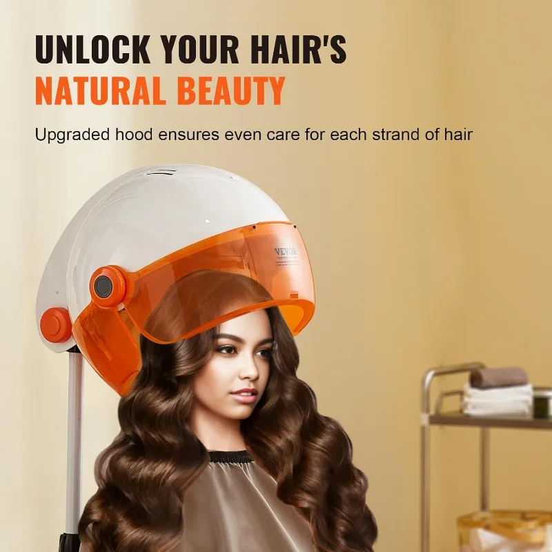 VEVOR 1875W Hooded Bonnet Dryer with Variable Speed, Temperature, Timer, and Wheels for Beauty Salon and Home Spa