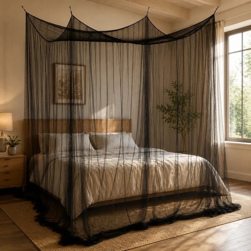 King/Queen Bed Canopy Net with Four Entry Panels, Indoor & Outdoor Insect Shield, White Mesh Cover