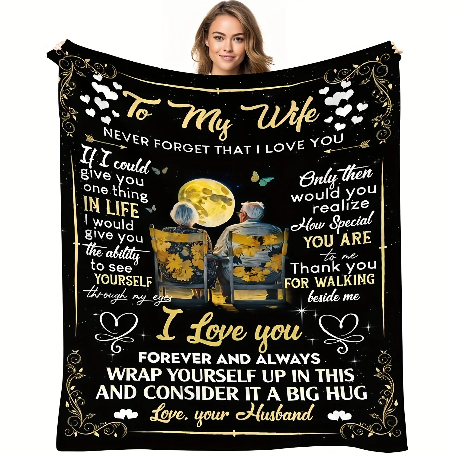 Creative Heartfelt Message for Wife Art Blanket - Romantic Birthday Gift Soft Warm All-Season Throw for Sofa & Watching TV