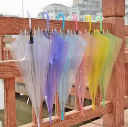 50PCS Wholesale Sunny Rainny Transparent Multicolor Umbrellas Clear PVC Umbrellas Long Handle Rainproof Umbrellas ni104