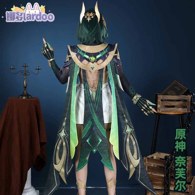 أزياء Game Genshin Impact Nefer التأثيرية، فستان شعر مستعار، مجموعة بدلة موحدة، أغطية الرأس، دعائم حفلات الهالوين للنساء والفتيات