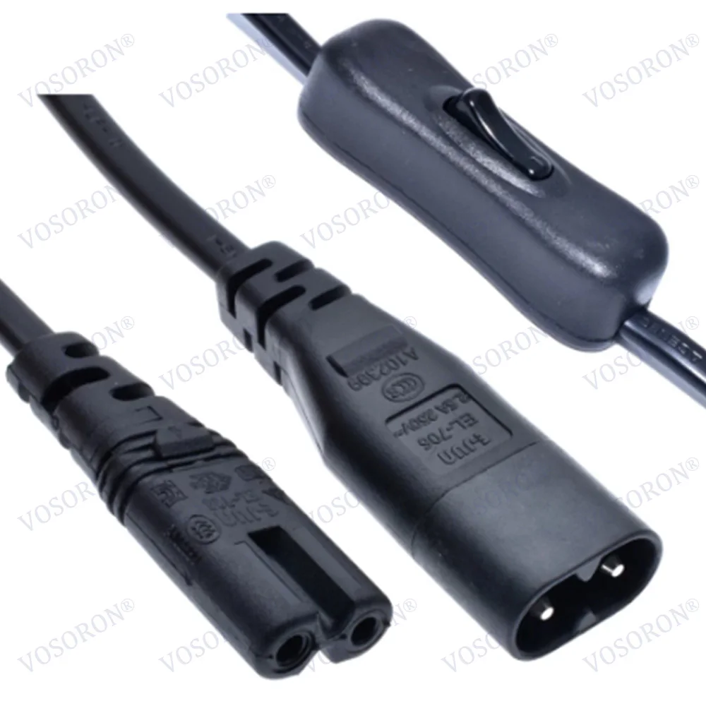 IEC 320 C8 Male Plug to C7 Female Connector AC Power Cord With Switch , Type Figure 8 Power Extension Cable 30cm Switche*