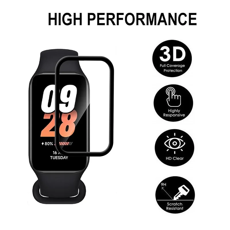100 pçs protetor de tela macia borda 3d para xiaomi banda inteligente 9 nfc capa completa película protetora para xiaomi banda 9 pro/9 ativo