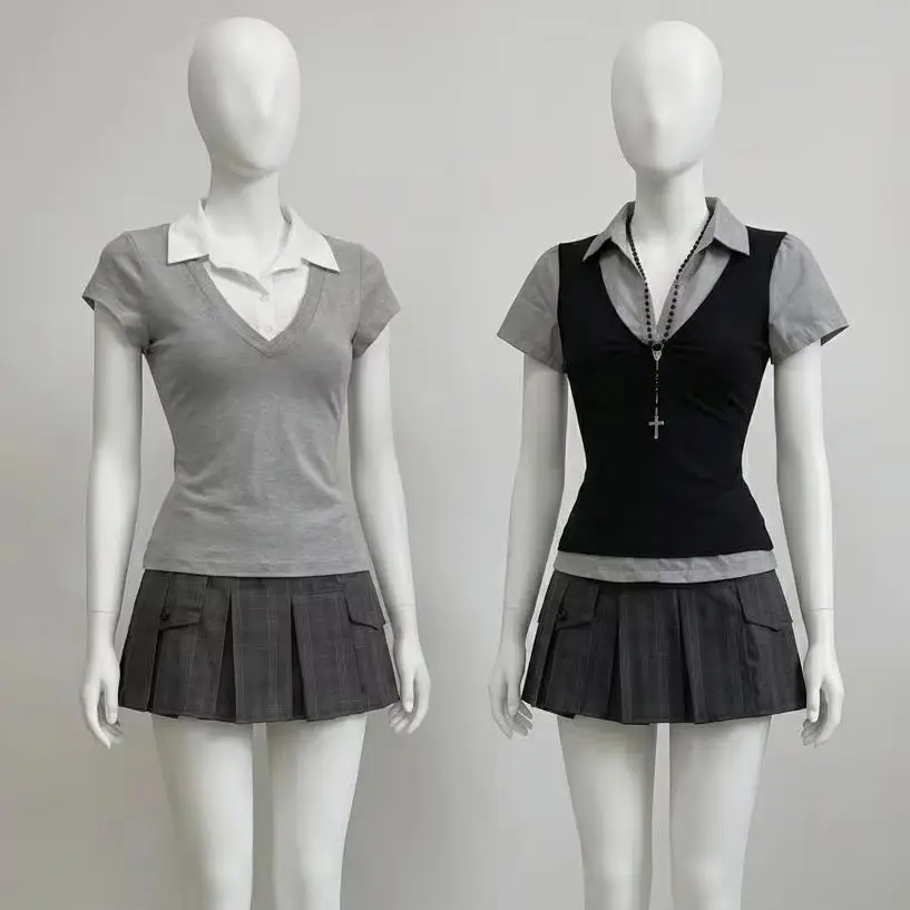 Japanese Retro Two Piece Set Y2K Hot Girl Short Sleeve Shirt High Waist Pleated Skirt Harajuku Streetwear Outfits for Women