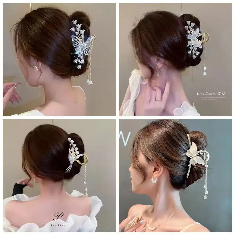 Legierung Blume Schmetterling Quaste Haar Clip für Frauen Mädchen Haar Klaue Platte Shark Clip Haar Zubehör Sommer Neue Kopfbedeckungen – Detail 7