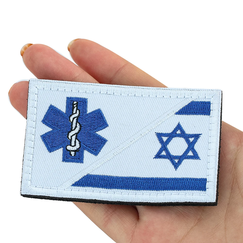 Israeli Flag Rescue Symbol Embroidered Magic Patch Sticker Adhesive Fastener Tape DIY Apparel Sewing Tactical Badge Accessories