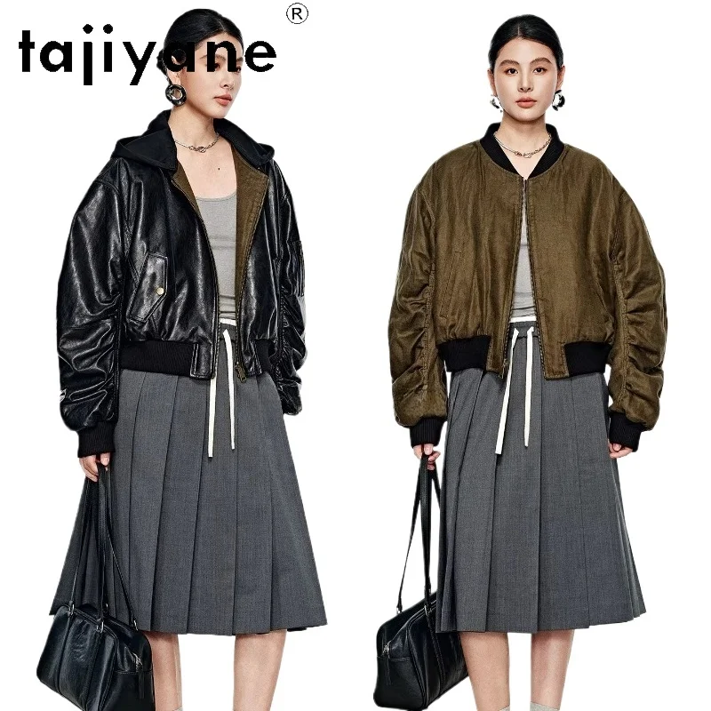

TAJIYANE Real Sheepskin Jackets Women's Hooded Reversible Short Coat Premium Genuine Leather Jacket 2026 Spring Woman Clothes 자켓