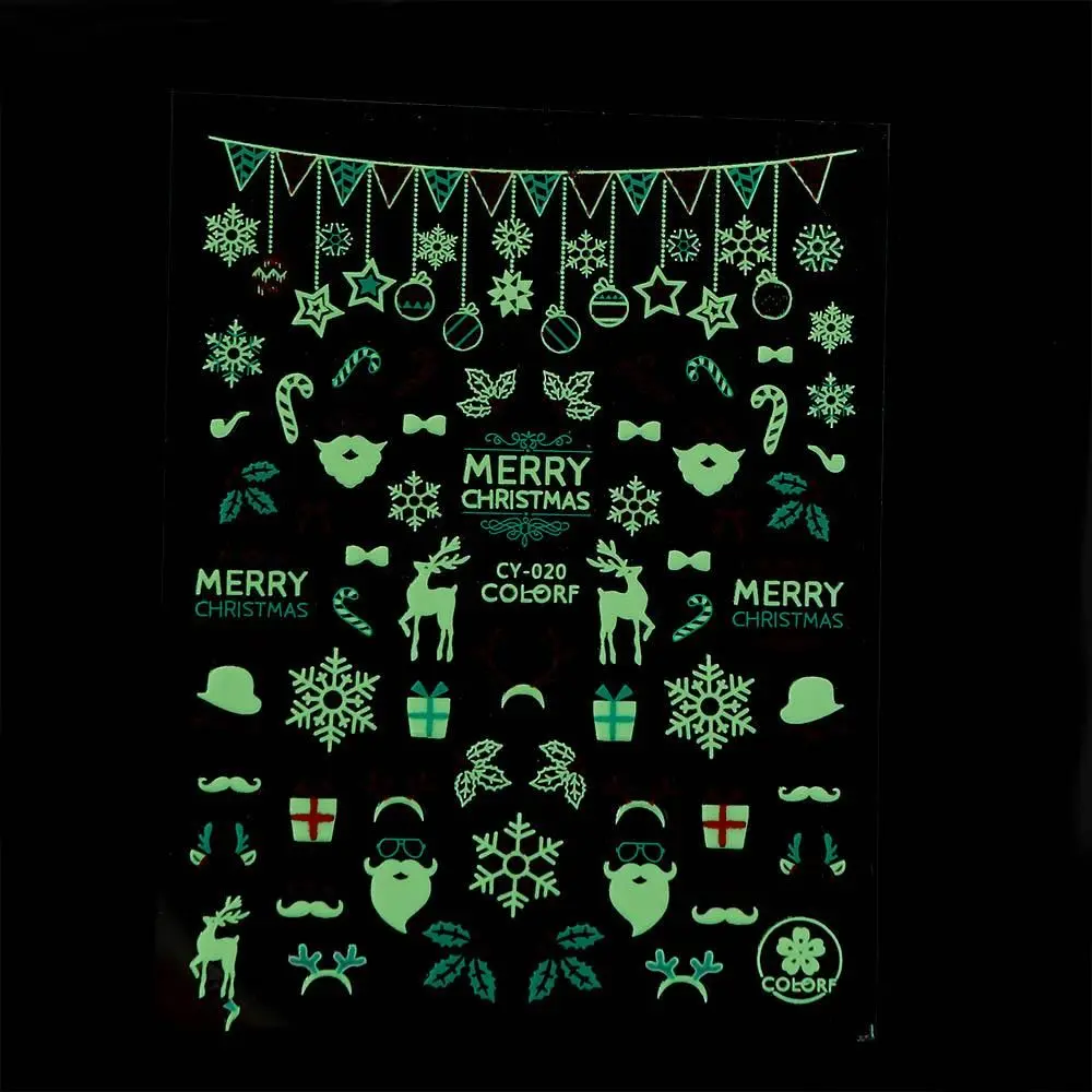 Manicure Santa Claus Glow in the Dark Christmas Nails Stickers Fluorescent Nail Decals DIY Nail Decor Luminous Nail Stickers 2