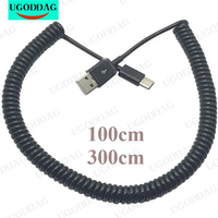 1pcs USB 3.1 C Type Male To 2.0 A Male Spiral Coiled Data Sync Adapter Cable Black White 100cm 300cm