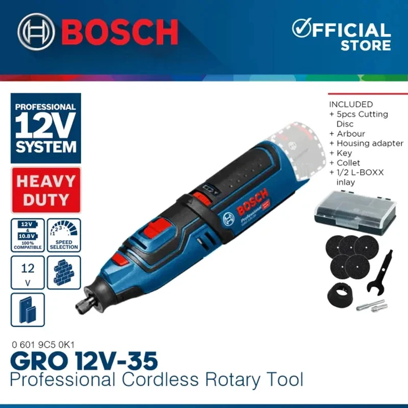 Bosch GRO 12V-35 Cordless Angle Grinder Rotary Tool with Bosch Starter Kit 12 V Power Tool Home Improvement