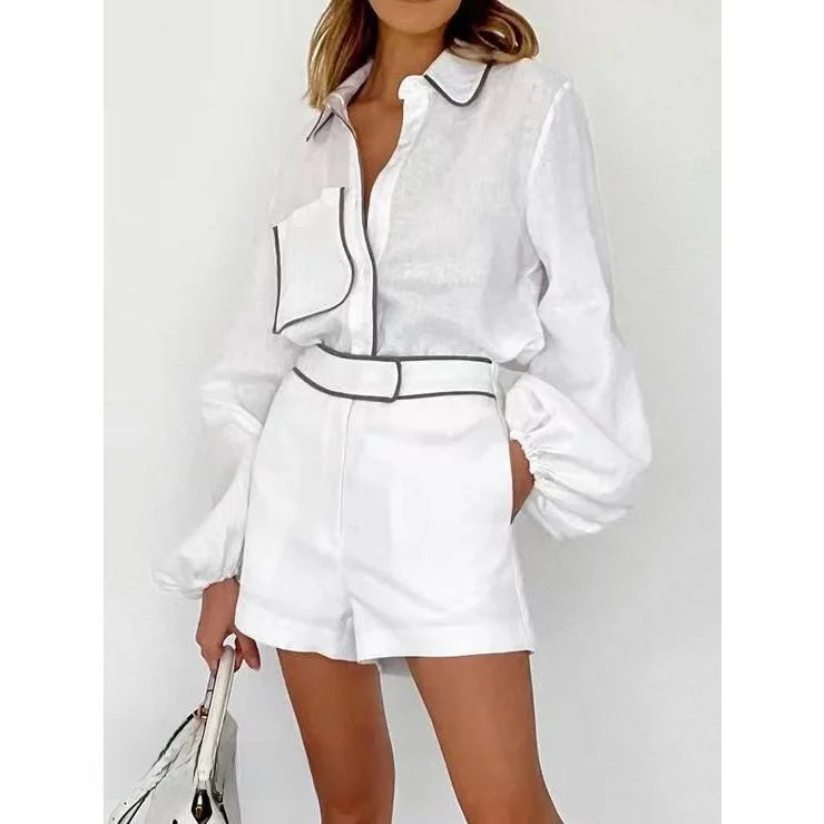 

Casual Black White Contrast Color Shirt And Shorts Set Women's Fashion Summer Cotton Clothing Outfit Design Sensation