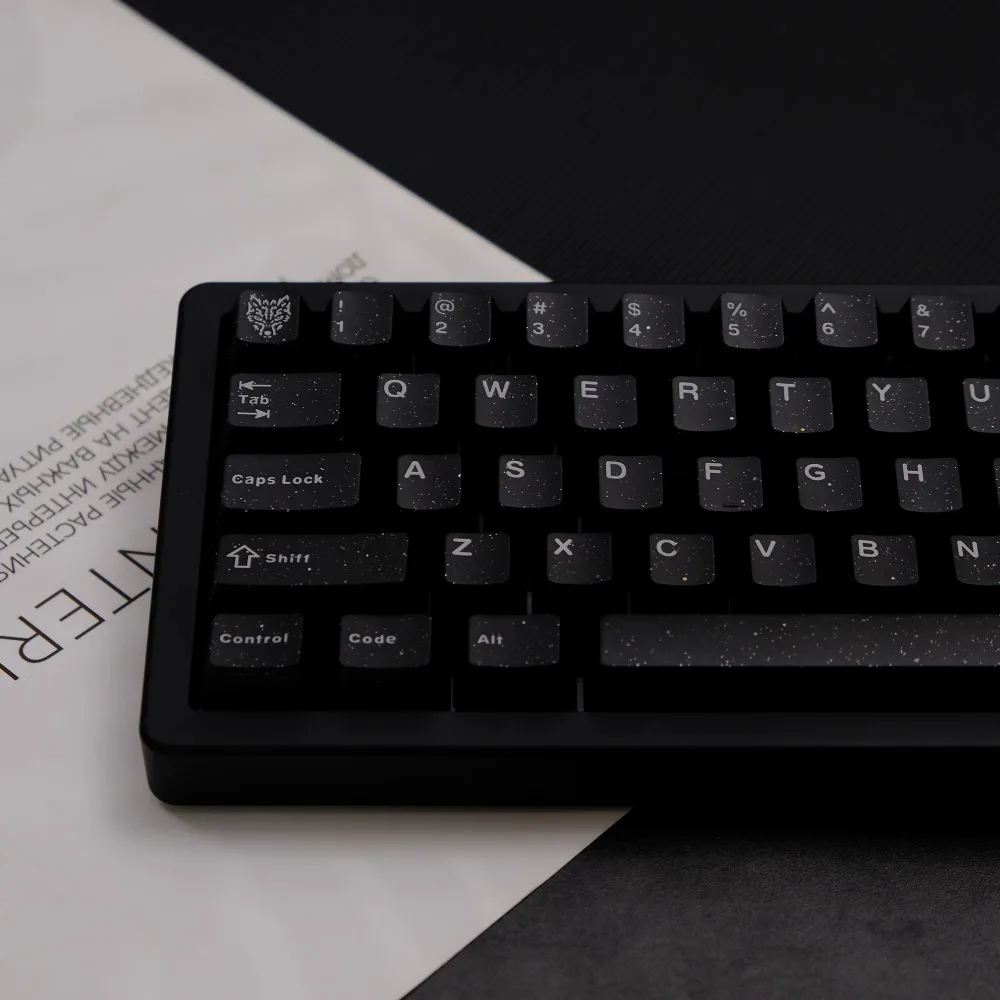 Black Glitter Keycap Set ABS Doublshot 114key Custom Translucent Keyboard Cap Cherry Profile Key Caps for Mechanical Keyboard