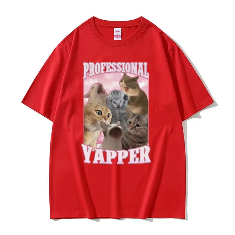 2026 Professional Yapper Funny Tshirt Cute Kawaii Screaming Cat Meme Graphic T-shirt Men Women Short Sleeve T Shirt Tops Summer