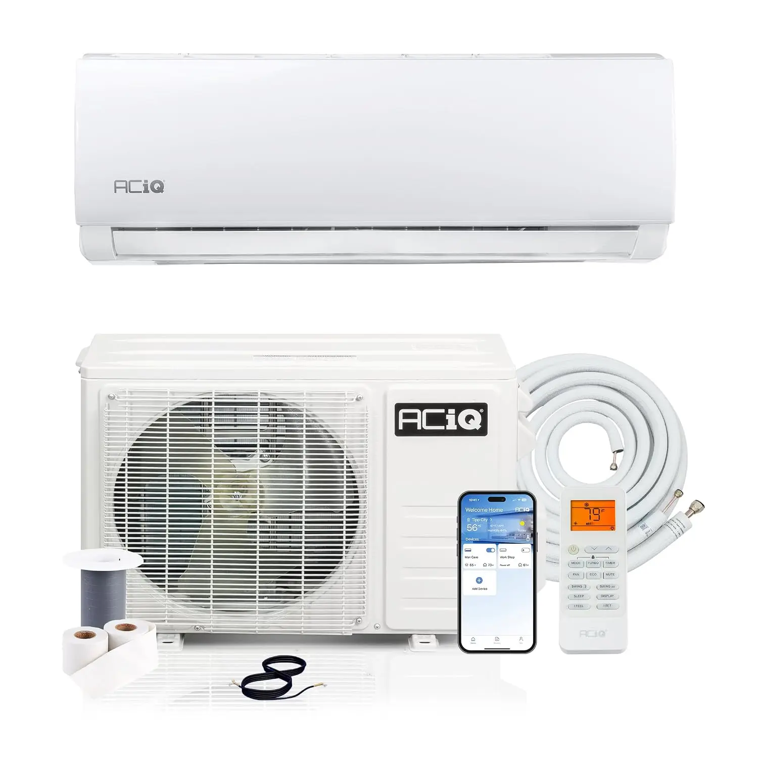 Essentials 24000 BTU 230V 17 SEER2 Mini Split AC/Heating System, White, Customized