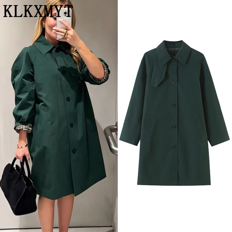 KLKXMYT Damen Trenchcoat Einreihig Langarm Seitentasche Revers Mantel 2026 Herbst Streetwear Lässiger Loser Mantel ﻿ ﻿ ﻿