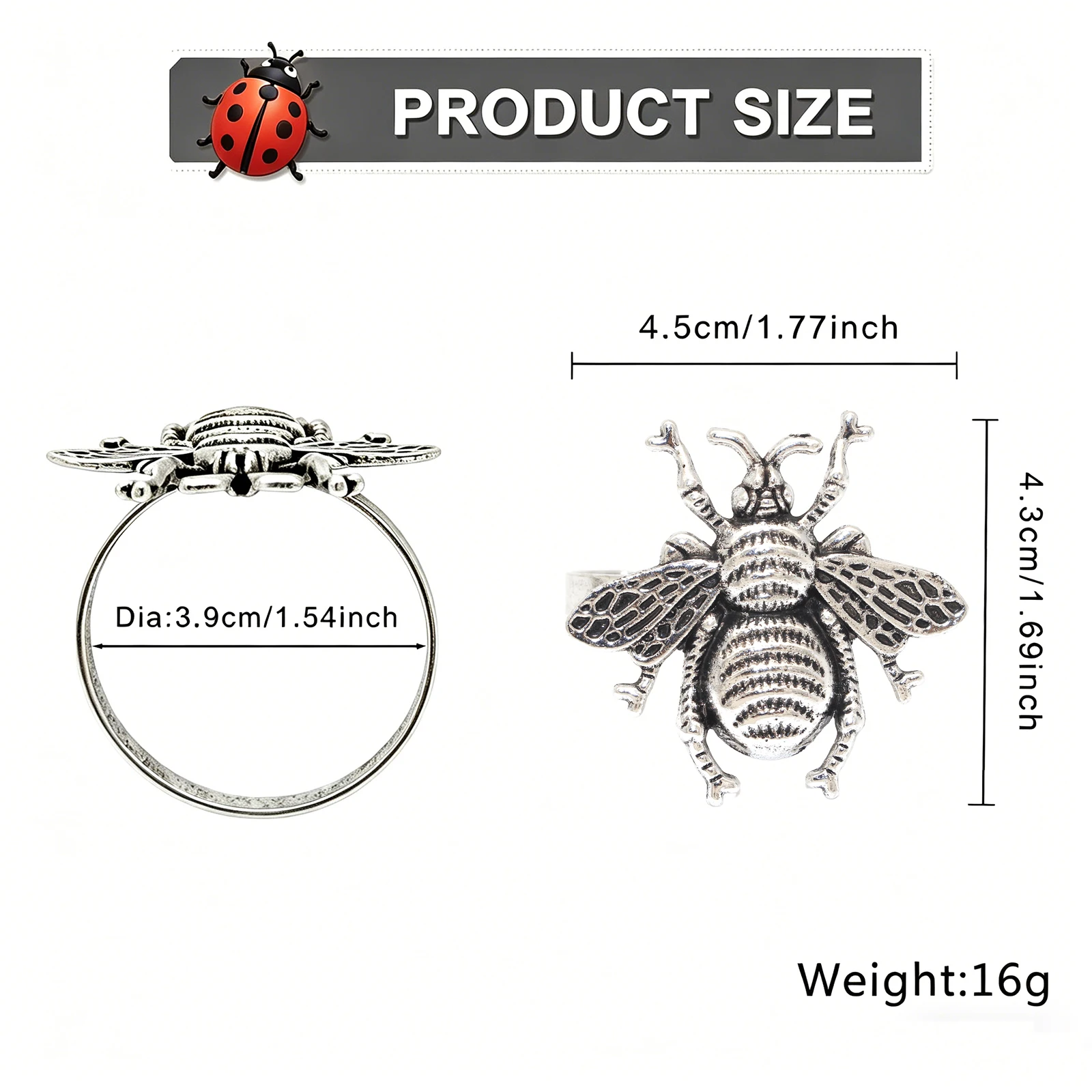 8Pcs Vintage Bee Napkin Rings Antique Silver Gold Alloy Napkin Holders for Farmhouse Wedding Table Decor
