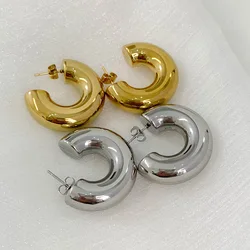 New Gold Plated Thick Hoop Earrings for Women Minimalist Geometric Simple Round Silver Color Earring Fashion Jewelry Gifts