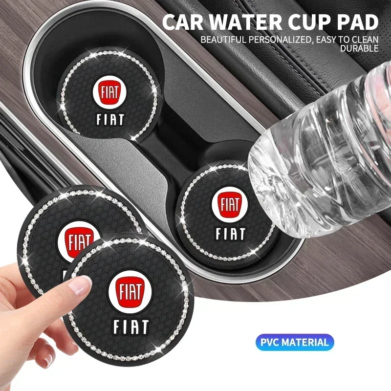 1/2Pcs Diamond-studded Car Coaster Cup Holder Anti-skid Pad For Fiat 500 Ducato Pondo Punto Panda FR Abarth Doblo Stilo Bravo