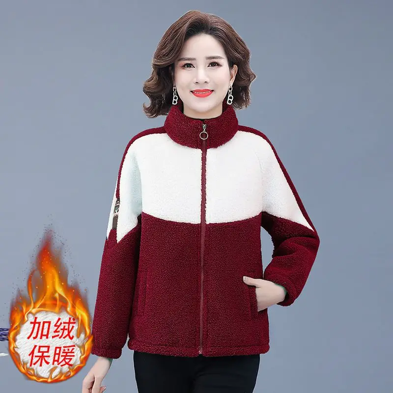 Grain Fleece Coat Women Plush Thick Warm Autumn Winter Jacket Ladies Loose Simple Fashion Splice Large Size Outewear Female 2717