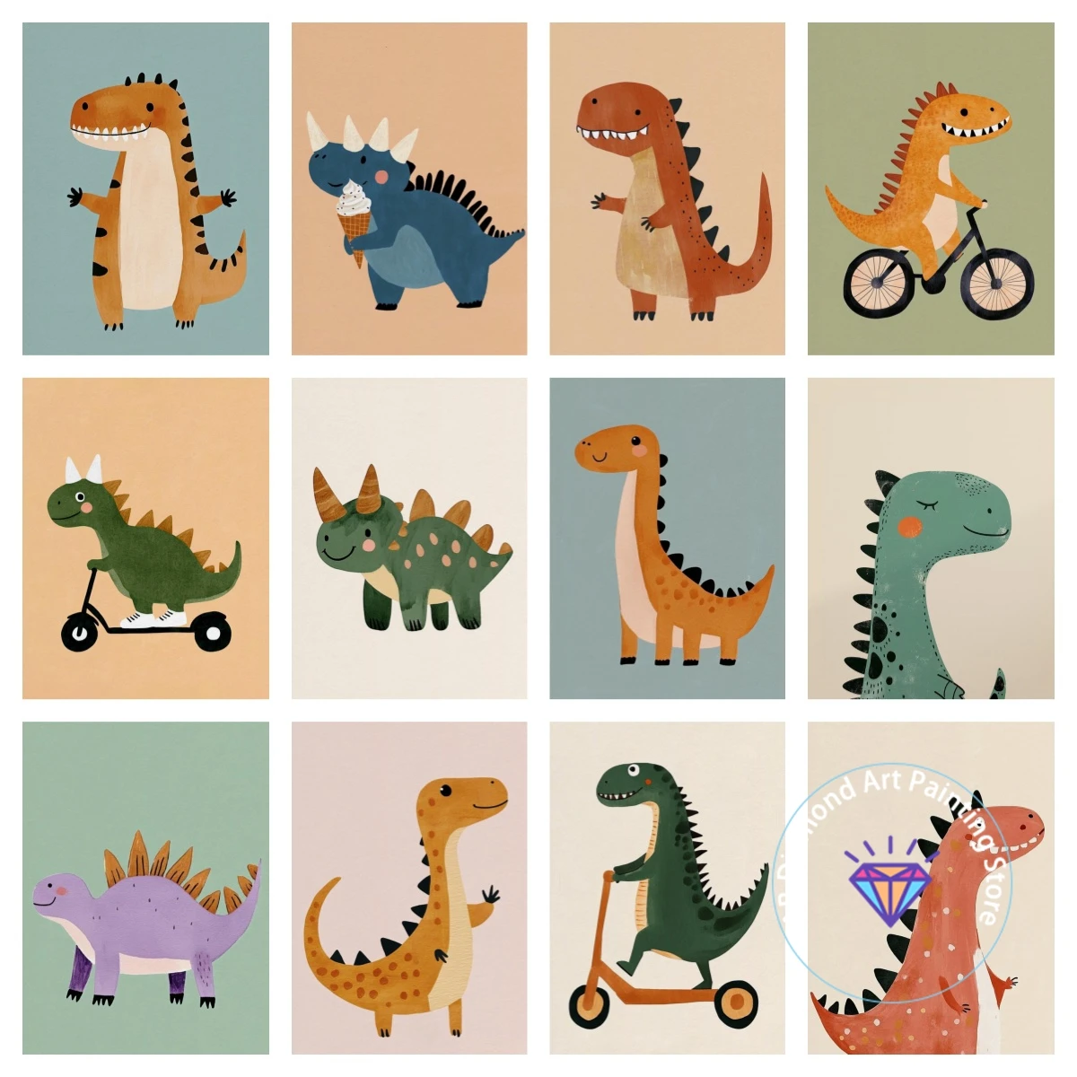 

Cute Dinosaur Scooter AB Diamond Painting Kit 5D DIY Diamond Embroidery Cross Embroidery Handmade Art Gift Home Decoration