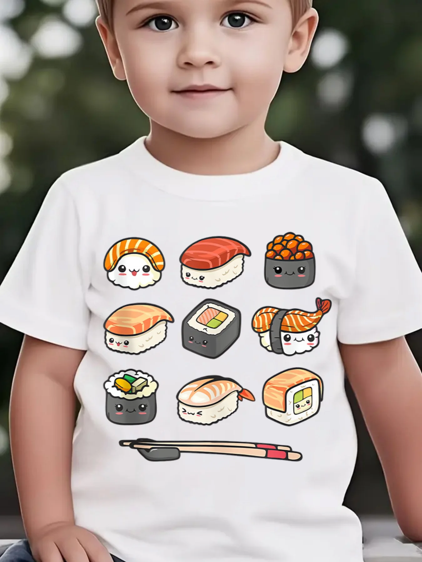 Kids Boys Girls Family Matching T Shirt Cute Kawaii Sushi Food Cartoon Character Graphic Print Short Sleeve Tee Casual Tops