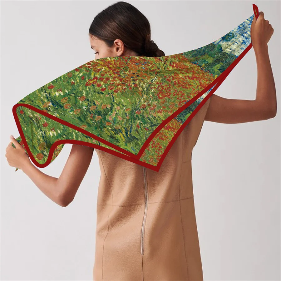 Lenço de seda impresso vegetal para mulheres, lenços quadrados, Lady Wraps, lenço, xale no pescoço, novo design, 90x90cm