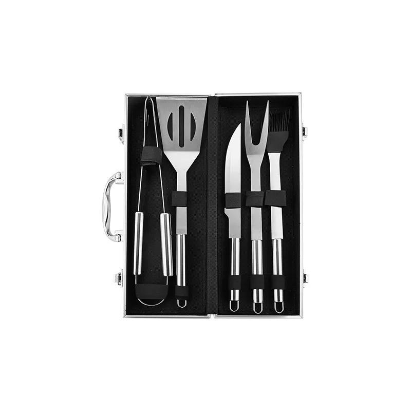 

Wholesale Outdoor Baking Fork Easily Cleaned 5 Pcs Stainless Steel BBQ Tool Sets Barbecue Tool Set with Aluminum Box