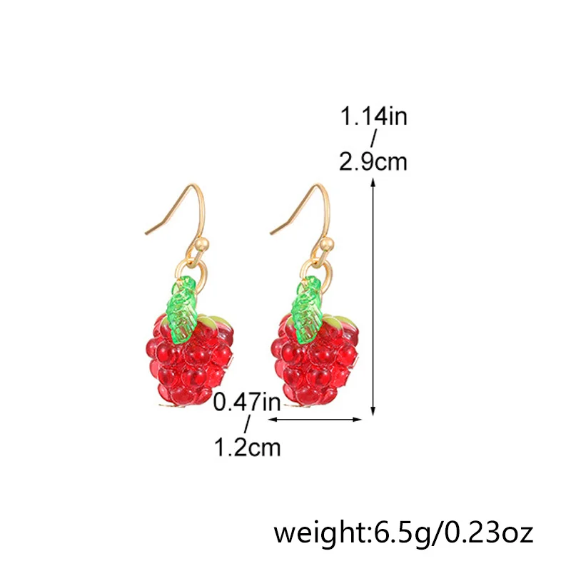 Hübsche kleine Himbeer-Ohrringe für Frauen, grüne Blätter, weiße Blume, rote Beeren-Frucht-Ohrringe, süße Verzierungen, Sommer-Schmuckgeschenk – Detail 2