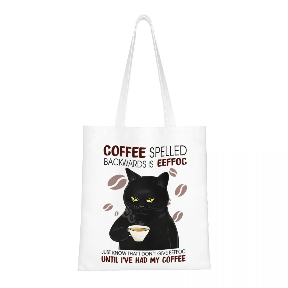 

Coffee Spelled Backwards Is Eeffoc Canvas Tote Handbag Funny Cat Meme Shoulder Bags Large Capacity Shopper Bags for Women