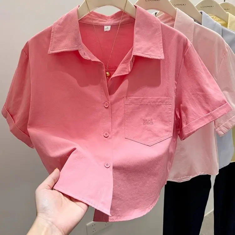 Pure Cotton Yellow Short Sleeve Shirt Women's Summer New Loose Short Design Sense Outerwear Top Korean Style Commute Wind