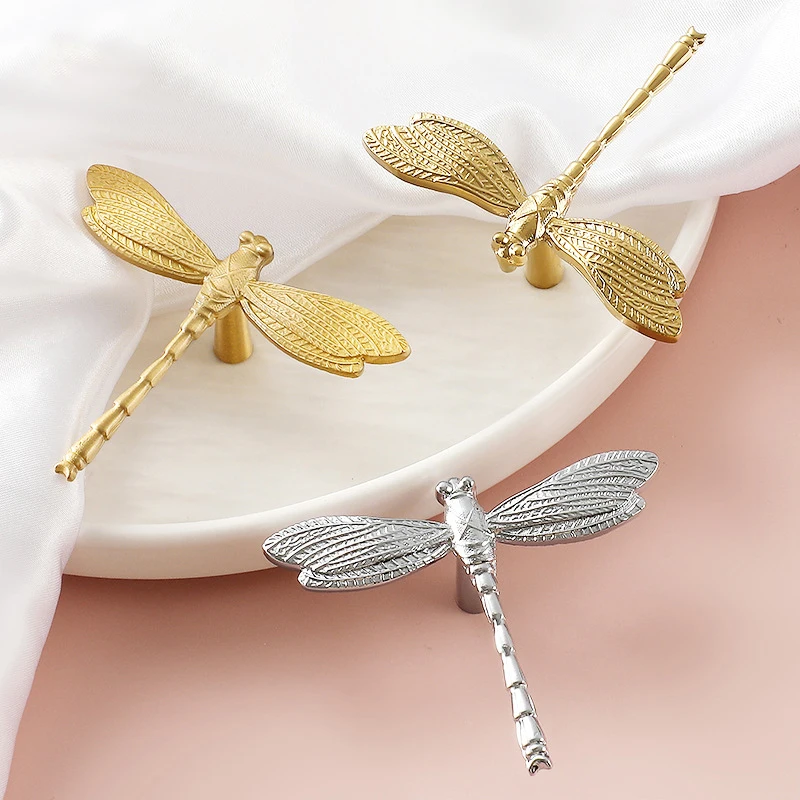 

Brass Dragonfly Handle French Light Luxury Nordic Creative Personality Gold Silver Drawer Single Hole Wardrobe Handle All Copper