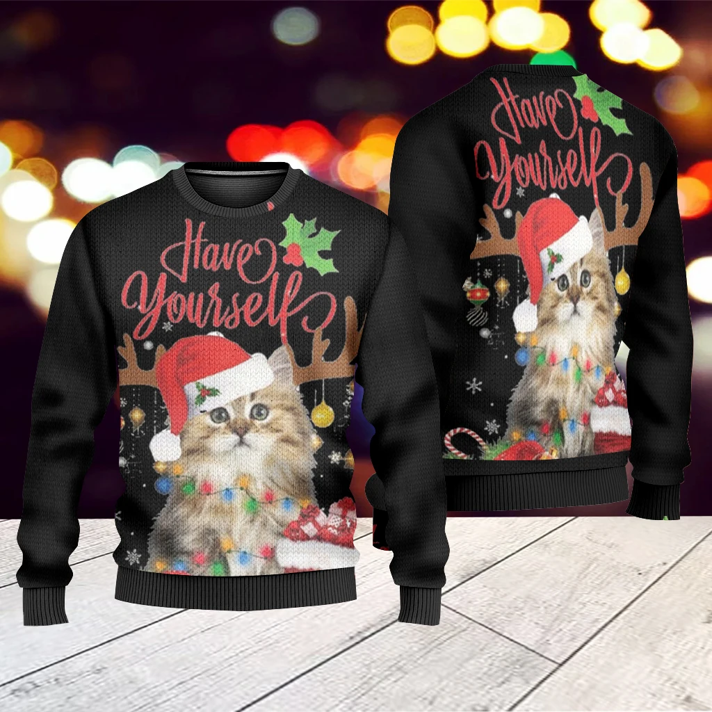 2023 European and American 3D printing customized Christmas sweater spring and autumn customized Christmas pullover long-sleeved