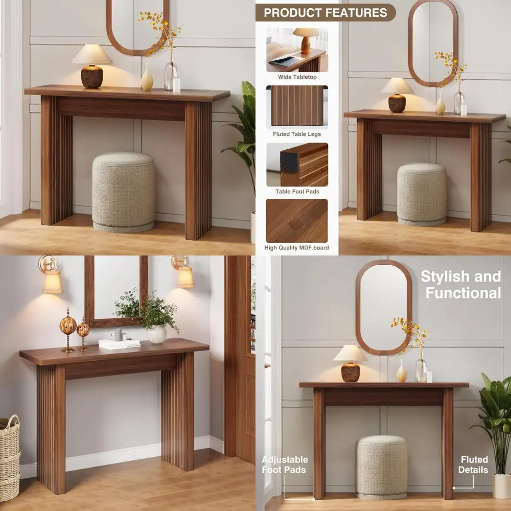 طاولة وحدة تحكم ذات مدخل ضيق على طراز منتصف القرن، 43.3 طاولة أريكة خشبية مخددة لغرفة المعيشة والممر