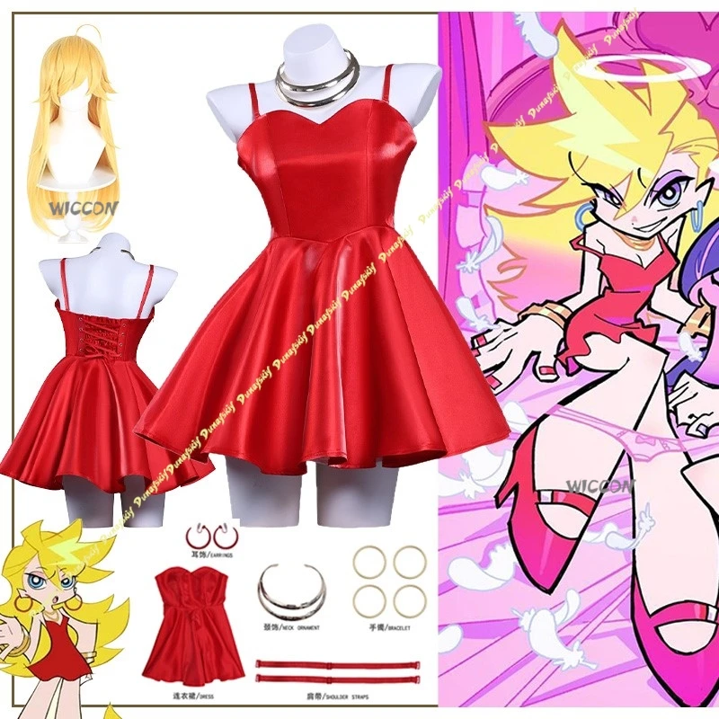 Panty & Stocking Anime Cosplay Costumes Garterbelt Girls Dress Wig Red Party Stage Necklet Accessories Daily Christmas Halloween