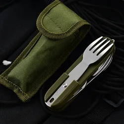 Hot Sale Tablespoon Set 3 In 1 Foldable Spoon Knife Fork Bottle Opener Stainless Steel Folding Pocket Kits Outdoor Tableware Set