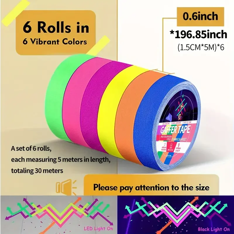 UV Neon Glow Cotton Tape Night Self-Adhesive Fluorescent Tape For Wedding Party Home DIY Floors Stages Cool Prop Decor Stickers