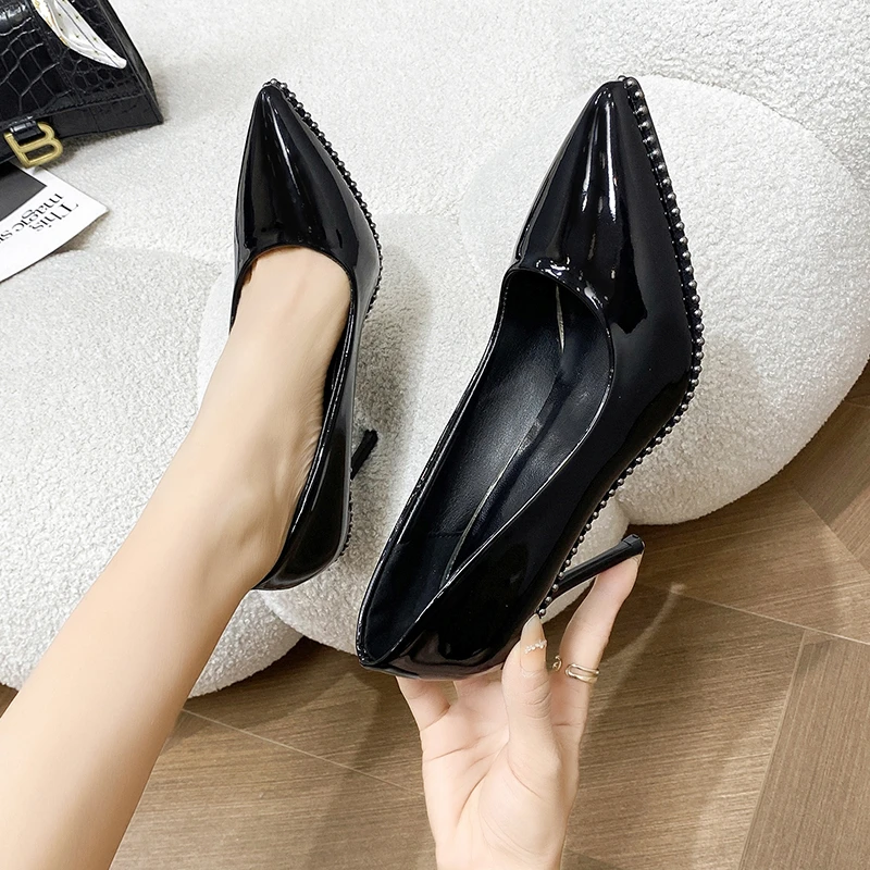 9CM Shoes for Women 2024 Sexy Pointed Toe Women's Stilettos Pumps Fashion Simple Party Dress Shoes Plus Size 43 Black Heels